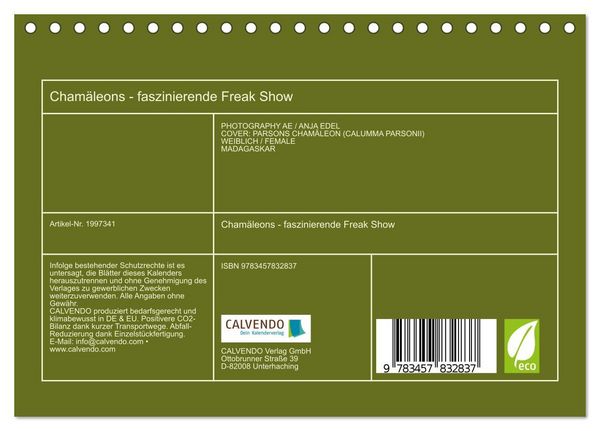 Produktbild: Cham&auml;leons - faszinierende Freak Show (Tischkalender 2026 DIN A5 quer), CALVENDO Monatskalender