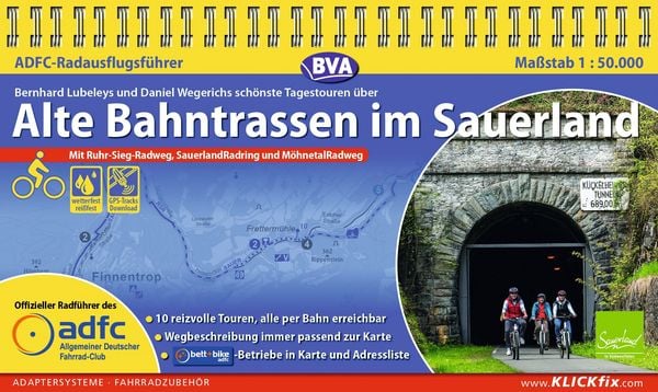 Produktbild: ADFC-Radausflugsf&uuml;hrer Alte Bahntrassen im Sauerland 1:50.000 praktische Spiralbindung, rei&szlig;- und wetterfest, GPS-Tracks Download