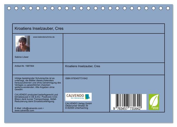 Produktbild: Kroatiens Inselzauber, Cres (Tischkalender 2026 DIN A5 quer), CALVENDO Monatskalender