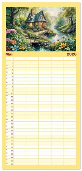 Produktbild: Familienplaner 2026 - Zauberhafte Feenh&auml;user - Wunderwelt der magischen Orte voller Fantasie mit 5 Spalten (Wandkalender, 21 x 45 cm) CALVENDO