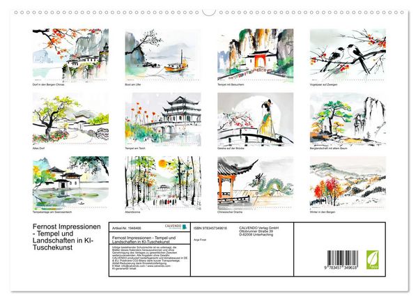 Produktbild: Fernost Impressionen - Tempel und Landschaften in KI-Tuschekunst (hochwertiger Premium Wandkalender 2026 DIN A2 quer), Kunstdruck in Hochglanz