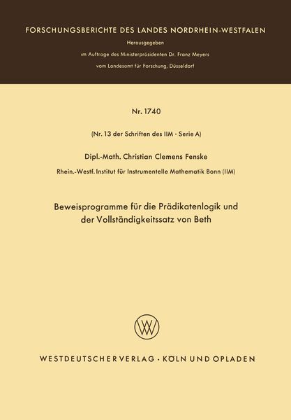 Produktbild: Beweisprogramme f&uuml;r die Pr&auml;dikatenlogik und der Vollst&auml;ndigkeitssatz von Beth