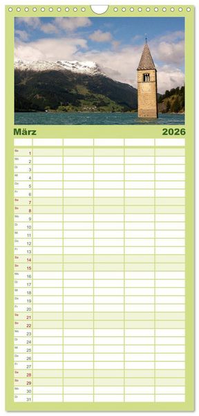 Produktbild: Familienplaner 2026 - Zauberhaftes S&uuml;dtirol mit 5 Spalten (Wandkalender, 21 x 45 cm) CALVENDO
