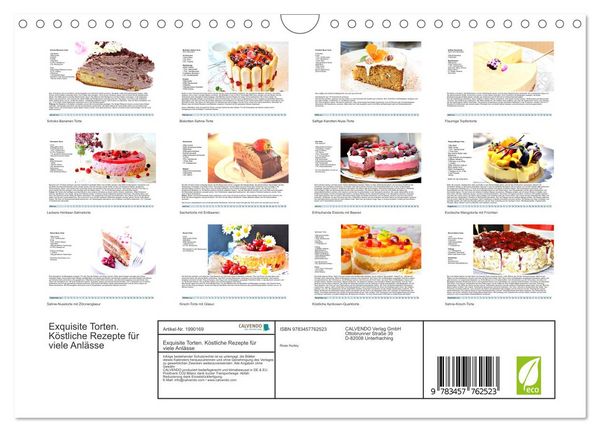 Produktbild: Exquisite Torten. K&ouml;stliche Rezepte f&uuml;r viele Anl&auml;sse (Wandkalender 2026 DIN A4 quer), CALVENDO Monatskalender