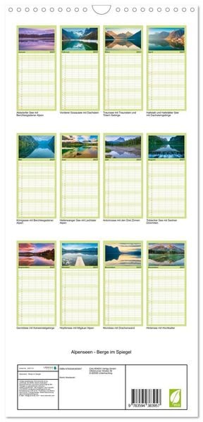 Produktbild: Familienplaner 2027 - Alpenseen - Berge im Spiegel mit 5 Spalten (Wandkalender, 21 x 45 cm) CALVENDO