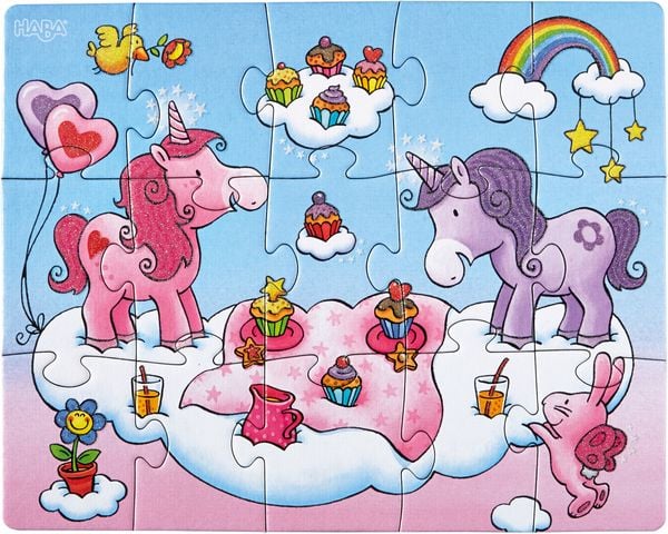 Produktbild: Puzzles Einhorn Glitzergl&uuml;ck. 3 Motive 12, 15, 18 Teile