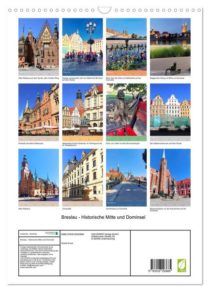 Produktbild: Breslau - Historische Mitte und Dominsel (Wandkalender 2026 DIN A3 hoch), CALVENDO Monatskalender
