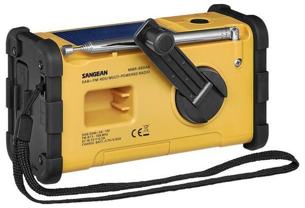 Produktbild: Sangean MMR-88 DAB+ Outdoorradio DAB+, UKW Notfallradio Akku-Ladefunktion, Taschenlampe, Solarpanel, Handkurbel Schwarz, Gelb