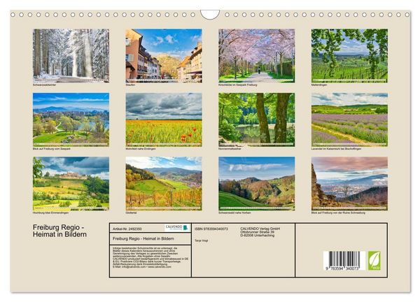 Produktbild: Freiburg Regio - Heimat in Bildern (Wandkalender 2027 DIN A3 quer), CALVENDO Monatskalender