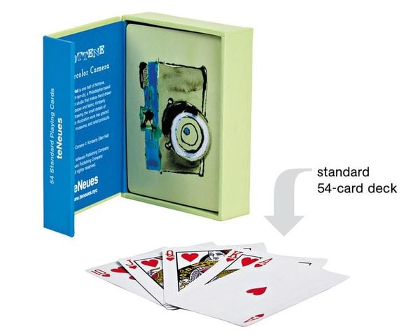 Produktbild: Teneues - Playing Cards: Watercolor Camera, 54 Cards, Embossed Full Color, Beautiful Green and Blue Watercolor, Magnet Enclosure Box