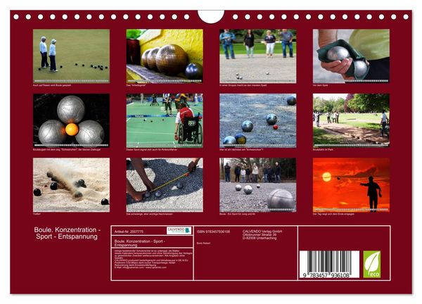 Produktbild: Boule. Konzentration - Sport - Entspannung (Wandkalender 2026 DIN A4 quer), CALVENDO Monatskalender