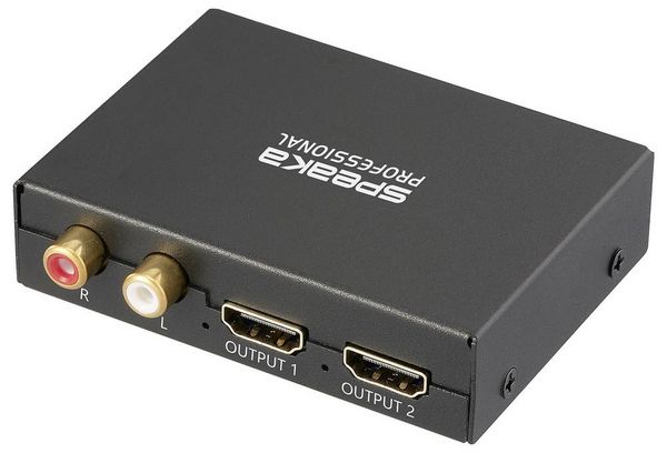 Produktbild: SpeaKa Professional SP-HDS-300 2 Port HDMI-Splitter Ultra HD-f&auml;hig, mit eingebautem Konverter, mit Audio-Ports 3480 x 2160 Pixel Schwarz