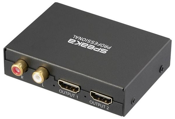 Produktbild: SpeaKa Professional SP-HDS-300 2 Port HDMI-Splitter Ultra HD-f&auml;hig, mit eingebautem Konverter, mit Audio-Ports 3480 x 2160 Pixel Schwarz