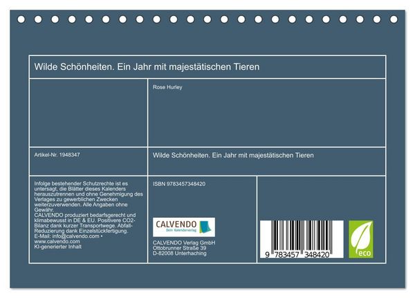 Produktbild: Wilde Sch&ouml;nheiten. Ein Jahr mit majest&auml;tischen Tieren (Tischkalender 2026 DIN A5 quer), CALVENDO Monatskalender