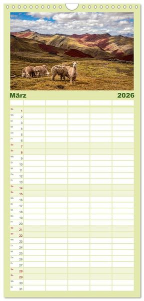 Produktbild: Familienplaner 2026 - Palccoyo - Der neue Rainbow Mountain in Peru mit 5 Spalten (Wandkalender, 21 x 45 cm) CALVENDO
