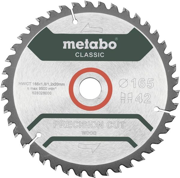 Metabo Precision cut Wood - Classic 165X20 Z42 WZ 5° 628026000 Hartmetall Kreissägeblatt 165 x 20 x 1.2 mm Zähneanzahl: 42 1 St.