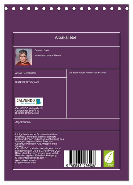 Produktbild: Alpakaliebe (Tischkalender 2026 DIN A5 hoch), CALVENDO Monatskalender