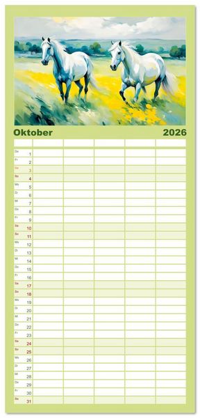 Produktbild: Familienplaner 2026 - Jahr des Pferdes - Der unbez&auml;hmbare Geist der Pferde mit 5 Spalten (Wandkalender, 21 x 45 cm) CALVENDO