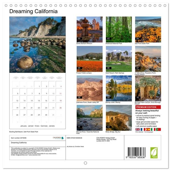 Produktbild: Dreaming California (Wall Calendar 2026 12 &times; 12 Inch) CALVENDO 12 Month Wall Calendar