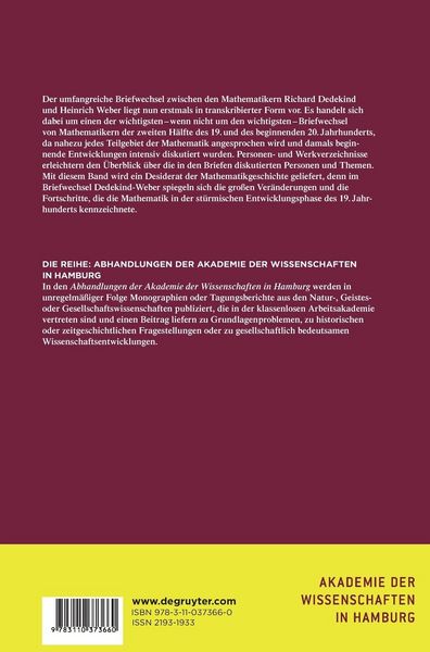 Produktbild: Der Briefwechsel Richard Dedekind &ndash; Heinrich Weber