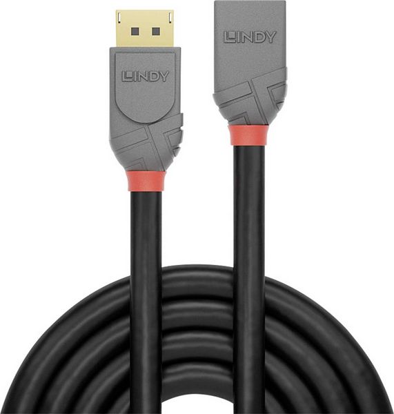 Produktbild: LINDY DisplayPort Verl&auml;ngerungskabel DisplayPort Stecker, DisplayPort Buchse 1.00m Anthrazit, Schwarz, Rot 36496 vergoldete