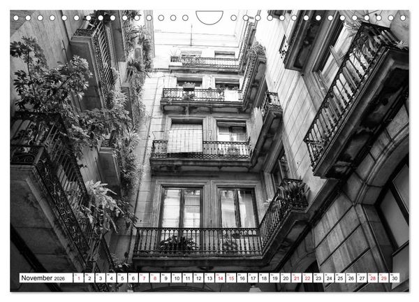 Produktbild: Barcelona Schwarz / Wei&szlig; Impressionen (Wandkalender 2026 DIN A4 quer), CALVENDO Monatskalender