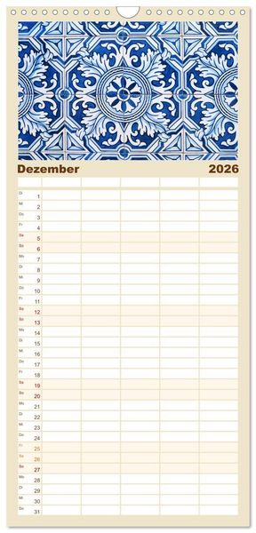 Produktbild: Familienplaner 2026 - Azulejos - Portugals beliebte Kachel Kunst mit 5 Spalten (Wandkalender, 21 x 45 cm) CALVENDO