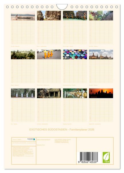 Produktbild: EXOTISCHES S&Uuml;DOSTASIEN - Familienplaner 2026 (Wandkalender 2026 DIN A4 hoch), CALVENDO Monatskalender