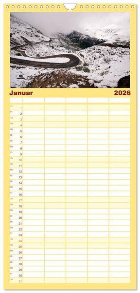 Produktbild: Familienplaner 2026 - Alpenp&auml;sse auf dem Rennrad Vol. 1 mit 5 Spalten (Wandkalender, 21 x 45 cm) CALVENDO