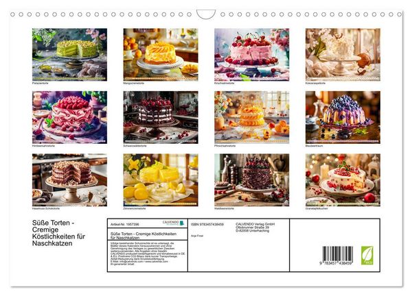 Produktbild: S&uuml;&szlig;e Torten - Cremige K&ouml;stlichkeiten f&uuml;r Naschkatzen (Wandkalender 2026 DIN A3 quer), CALVENDO Monatskalender