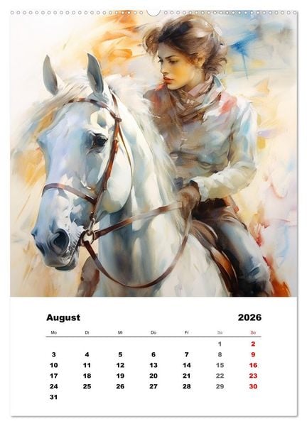 Produktbild: Hoch zu Ross. Mit Reiter-Aquarellen durch die Jahreszeiten (hochwertiger Premium Wandkalender 2026 DIN A2 hoch), Kunstdruck in Hochglanz