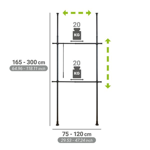 Produktbild: Teleskop-Garderobensystem Mod. Herkules Basic Schwarz, aus pulverbeschichtetem Stahl