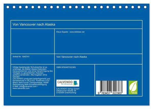 Produktbild: Von Vancouver nach Alaska (Tischkalender 2026 DIN A5 quer), CALVENDO Monatskalender