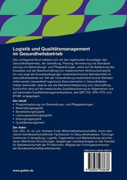 Produktbild: Logistik und Qualit&auml;tsmanagement im Gesundheitsbetrieb