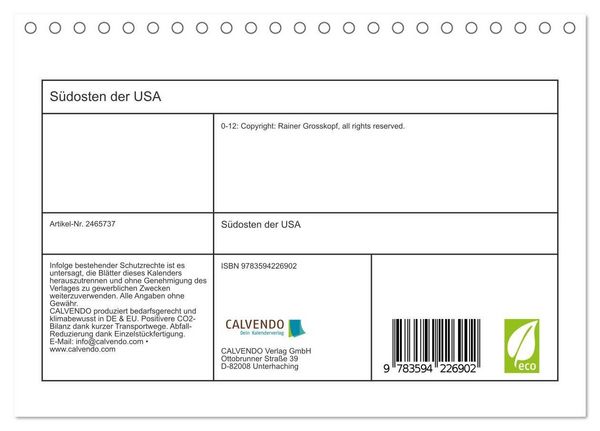 Produktbild: S&uuml;dosten der USA (Tischkalender 2027 DIN A5 quer), CALVENDO Monatskalender