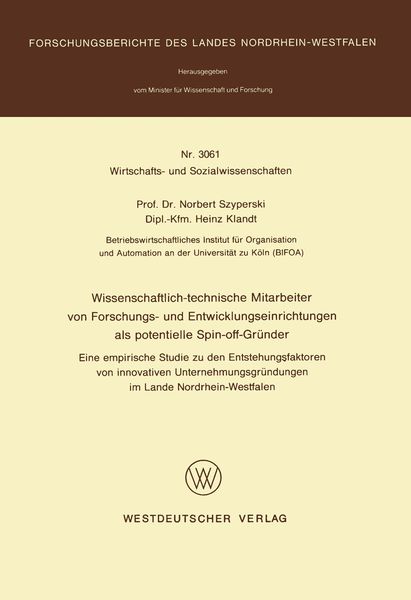 Produktbild: Wissenschaftlich-technische Mitarbeiter von Forschungs- und Entwicklungseinrichtungen als potentielle Spin-off-Gr&uuml;nder