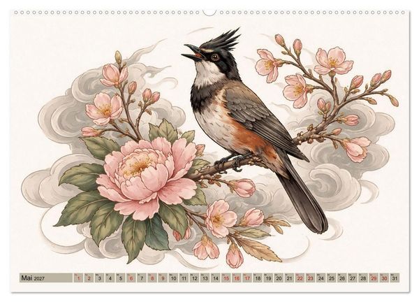 Produktbild: Naturwunder Japan: Faszinierende Vogelarten in traditioneller Kunst (hochwertiger Premium Wandkalender 2027 DIN A2 quer), Kunstdruck in Hochglanz