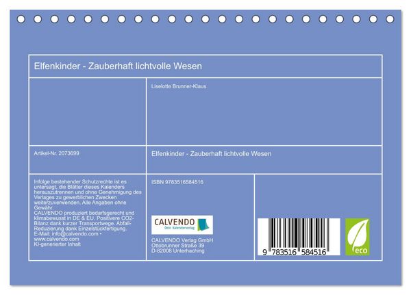 Produktbild: Elfenkinder - Zauberhaft lichtvolle Wesen (Tischkalender 2026 DIN A5 quer), CALVENDO Monatskalender