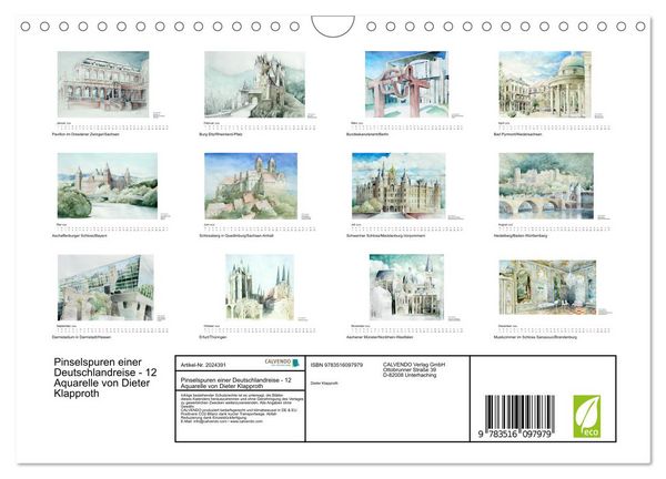 Produktbild: Pinselspuren einer Deutschlandreise - 12 Aquarelle von Dieter Klapproth (Wandkalender 2026 DIN A4 quer), CALVENDO Monatskalender