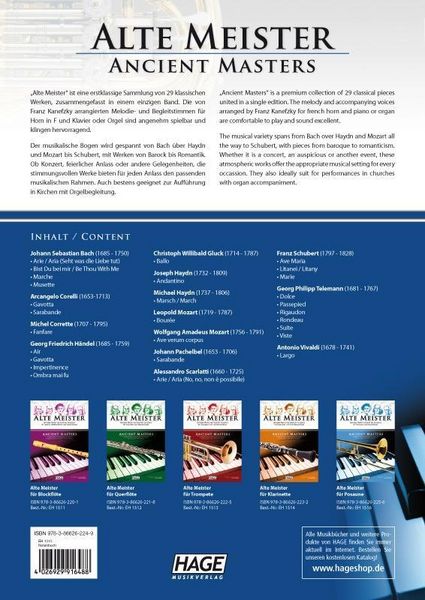 Produktbild: Alte Meister f&uuml;r Horn in F und Klavier/Orgel