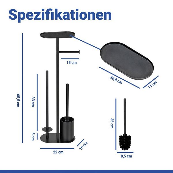 Produktbild: Stand WC-Garnitur Mod. Orea Schwarz, mit Ablagefl&auml;che und Ersatzrollenhalter