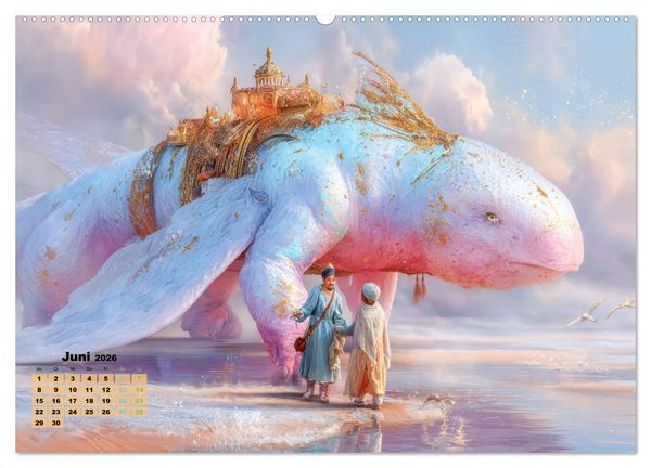 Produktbild: Ritte auf Fantasiekreaturen - Durch W&uuml;stenlandschaft (Wandkalender 2026 DIN A2 quer), CALVENDO Monatskalender