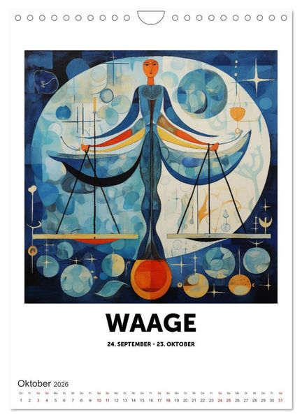Produktbild: Kunstvolle Sternenwege: KI-Kompositionen der 12 Tierkreiszeichen (Wandkalender 2026 DIN A4 hoch), CALVENDO Monatskalender