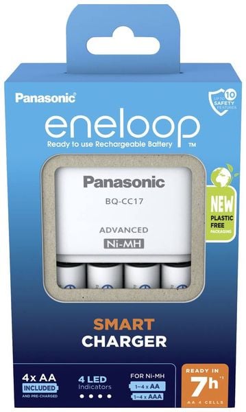 Produktbild: Panasonic Advanced BQ-CC17 + 4x eneloop AA Rundzellen-Ladeger&auml;t NiMH Micro (AAA), Mignon (AA)