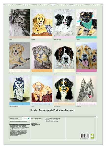Produktbild: Hunde - Bezaubernde Portraitzeichnungen (Wandkalender 2026 DIN A2 hoch), CALVENDO Monatskalender