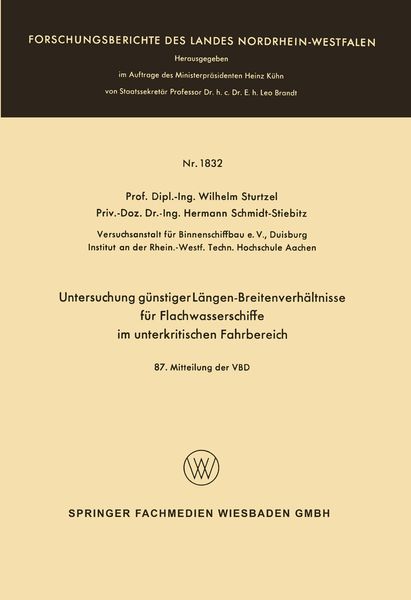 Produktbild: Untersuchung g&uuml;nstiger L&auml;ngen-Breitenverh&auml;ltnisse f&uuml;r Flachwasserschiffe im unterkritischen Fahrbereich