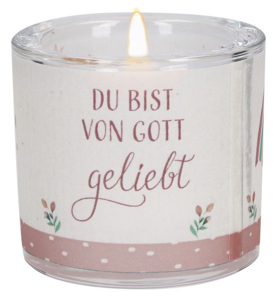 Produktbild: Glaswindlicht zur Taufe in Rosa - Du bist von Gott geliebt