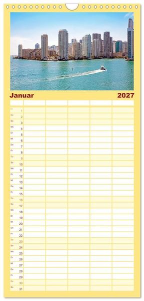 Produktbild: Familienplaner 2027 - Miami und Miami Beach mit 5 Spalten (Wandkalender, 21 x 45 cm) CALVENDO