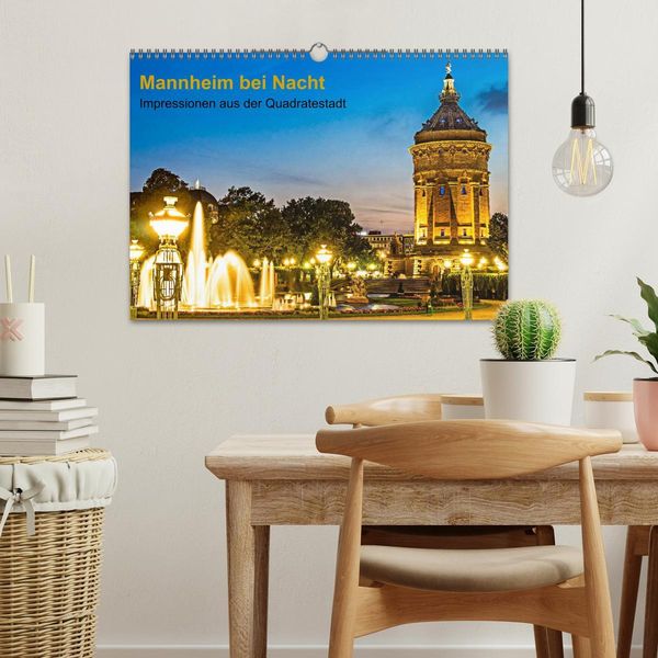 Produktbild: Mannheim bei Nacht - Impressionen aus der Quadratestadt (Wandkalender 2026 DIN A3 quer), CALVENDO Monatskalender