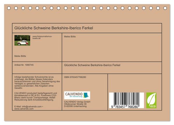 Produktbild: Gl&uuml;ckliche Schweine Berkshire-Iberico Ferkel (Tischkalender 2026 DIN A5 quer), CALVENDO Monatskalender